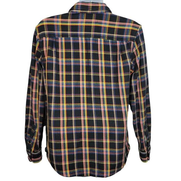 Outerknown Blanket Shirt Mens Large Black Rainbow Plaid Organic Cotton Shacket - Picture 2 of 9